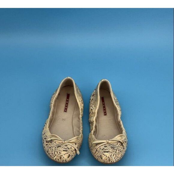 Prada Shoes - Prada Authentic Couture Laser Cut Pattern Cream Beige Ballet Flats size 38.5 (8)